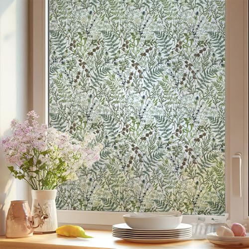 Fensterfolie Blickdicht 43X100CM Grünes Gras Sichtschutzfolie Fenster von Aussen Anti-Uv,Fenster Folie Blickschutz für Badezimmer, Duschkabine Sowie Türen, Umkleide