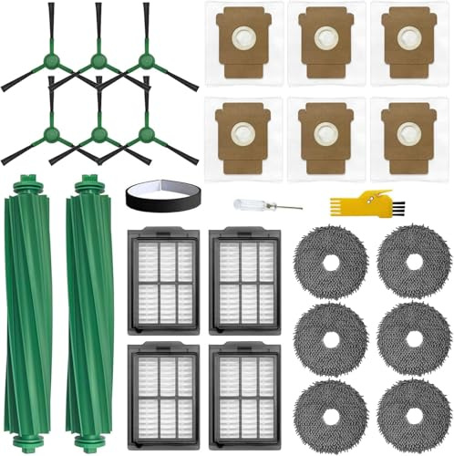 aotengou Recambios para el robot aspirador iRobot Roomba Plus 505 Combo y 405 Combo 25 paquetes 2 cepillos principales, 4 filtros, 6 cepillos laterales, 6 paños, 6 bolsas, 1 tira protectora