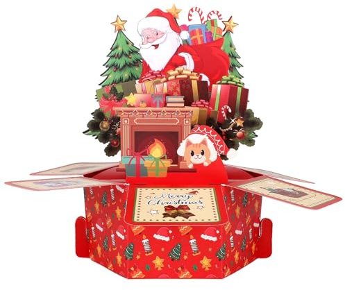 Pop Up Weihnachtskarte, Lustiger Weihnachtsmann Festlichen Designs 3D-Frohe Weihnachts Grußkarte mit Umschlägen und Notizkarte für Kinder Erwachsene Freunde Party-Dekoration und Geschenk