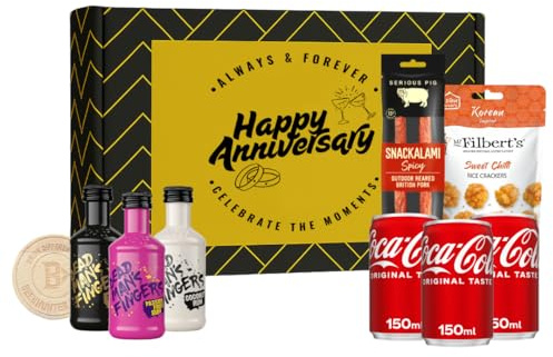 Dead Man’s Fingers Rum Anniversary Set – 3 x 50ml Mini Rums (Passion Fruit, Coconut & Original Spiced), 3 x 150ml Coca-Cola Mixers & Mr Filbert’s Snacks | Spiced Rum Mini Gift Box