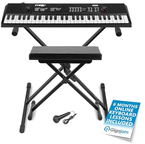 MAX KD54 54-Key Portable Electronic Music Keyboard Set with Stand & Bench – Rechargeable Battery, Folding Design, 8hr Play, Kids Learner Kit, Beginners, Black