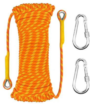 HUYEZybflt Corde Statique Escalade 10mm 10m 2 mousquetons Sac Rangement | Nylon haute résistance certifié UIAA adapté au sauvetage, alpinisme et travaux extérieurs, orange fluorescent