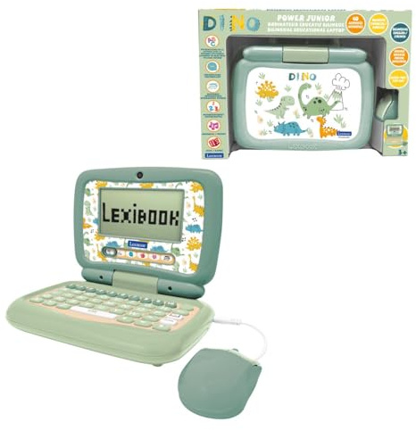 Lexibook, Dinosaur Ordinateur Éducatif Enfant, JC398DINOi1LXB | Anglais/Français, 40 activités, Méthode syllabique et ludique, 3 Histoires animées, Clavier et souris réalistes