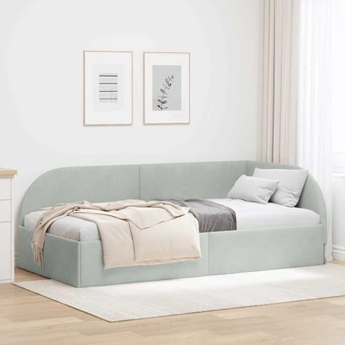 Vopese Eckbett-Rahmen mit Sofa-Funktion | Hellgrau | Sperrholz & Stoff | Multifunktional für kleine Wohnräume Model42016626