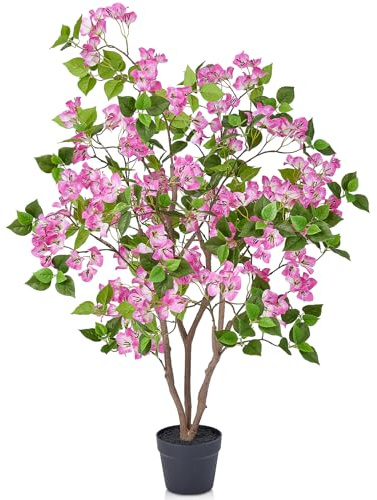 VeriNatural Artificial Bougainvillea Tree 120cm - UV Resistant Fake Plant Indoor Outdoor PE Leaves Pink Flowers - Large Faux Plant for Home Garden Balcony Office Decor Safe Kids Pets