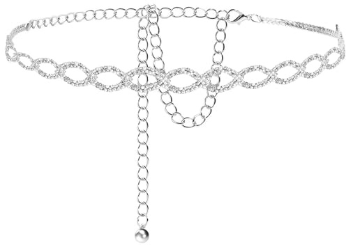 VLYX Kristall-Taillenschmuck für Damen, Metallkette mit Strasssteinen, ideal für Abendveranstaltungen