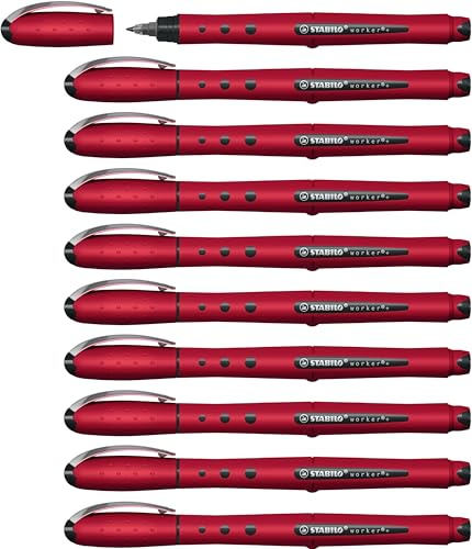STABILO - Tintenroller - worker+ NatureCOLORS Wildflower | 10er Pack, burgunderrot, Schreibfarbe blau