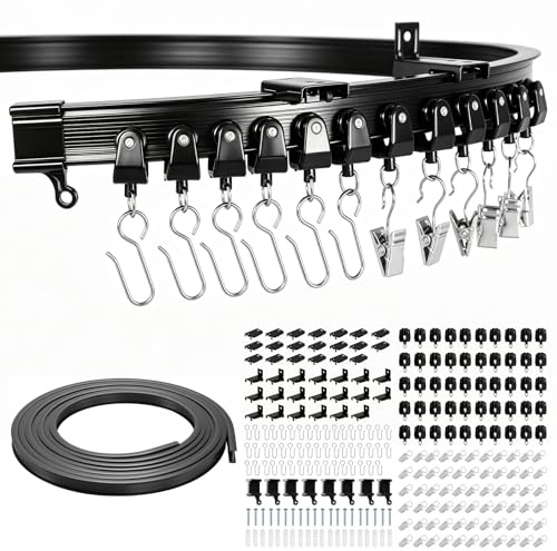 Dyna-Living Flexible Gardinenschiene, 6 Meter Decken Vorhangschiene | Gebogene Vorhangschiene, Decken/Wandmontage, Decken Gardinenschiene für Raumteiler, Duschvorhang, Wohnzimmer, Schwarz