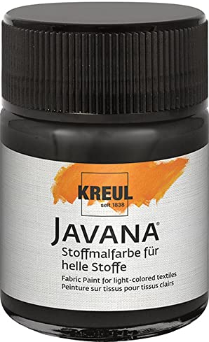 KREUL 91910 - Javana Stoffmalfarbe für helle Stoffe, 50 ml Glas in schwarz, geschmeidige Farbe auf Wasserbasis mit cremigem Charakter, dringt fasertief ein, waschecht nach Fixierung