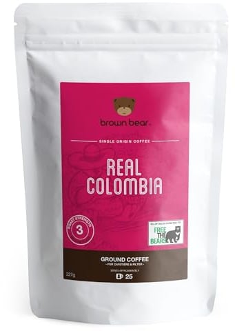 Colombian Ground Coffee 227g - Medium Roast - For French Press Cafetiere Filter Drip V60 Aeropress - Brown Bear Colombia Arabica Coffee - Donation to Free The Bears - Columbia