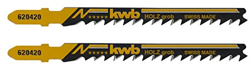 kwb Stichsägeblätter für Holz aus flexiblem HCS-Stahl mit Einnockenschaft (T-Schaft), Einstichzahn, extradicker Blattstärke, langanhaltender Schärfe, schwarz lackiert, grob