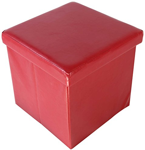 ECHTWERK Sitzwürfel, Storecube, Polsterhocker mit Stauraum, faltbare Aufbewahrungsbox, Fußhocker, klappbar, Funktion als Beistelltisch, abnehmbarer Deckel, Kunstleder, rot, circa 38 x 38 x 38 cm