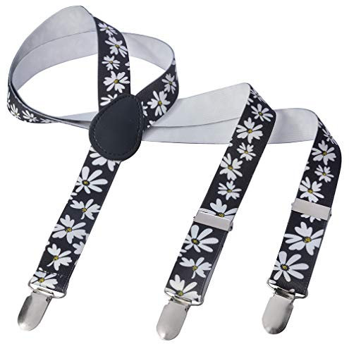 Herren Damen Long Hosenträger Y Form Style 3er Clips elastisch Schmal Unifarbe und Bunt mit verschiedenen Motiv, Mehrfarbig (4),Gr. One Size