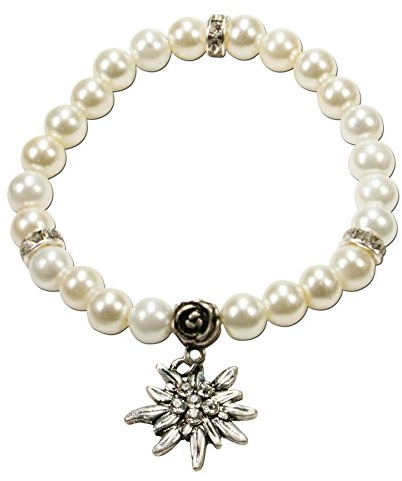 Alpenflüstern Perlen-Trachten-Armband Fiona mit Strass-Edelweiß - Damen-Trachtenschmuck, elastische Trachten-Armkette, Perlenarmband Creme-weiß DAB011