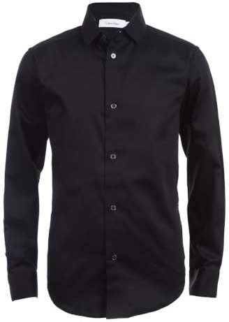 Calvin Klein Big Boys' Long Sleeve Sateen Dress Shirt, Black, 16