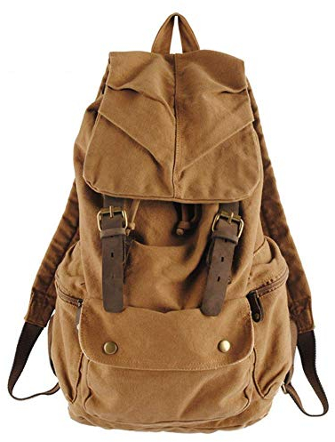 Eysee Daypack Canvas Herren-Rucksack Canvas mit Leder Groß Rucksacktasche für Outdoor Sport und Freizeit (Braun)