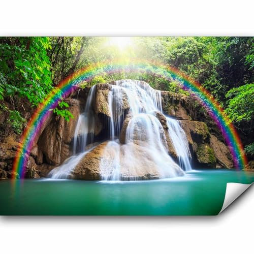 Papier peint murando intissé 350x256 cm Décoration Murale XXL Poster Tableaux Muraux Tapisserie Photo Trompe l'oeil nature paysage cascade arc en ciel c-C-0007-a-b