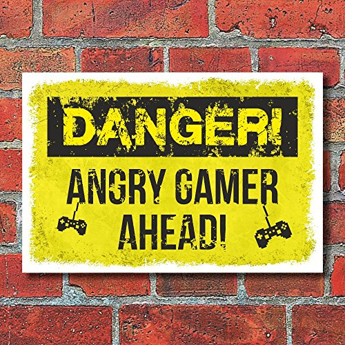 Schild Danger angry Gamer Gaming Zocker Geburtstag Geschenk 3 mm Alu-Verbund 300 x 200 mm
