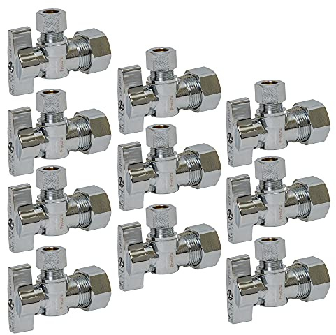 [10-Pack] PROCURU Heavy Duty Angle Stop Valve 1/2 Nominal (5/8 OD) Compression x 3/8 OD, 1/4-Turn Operation (PCAS12-10P)