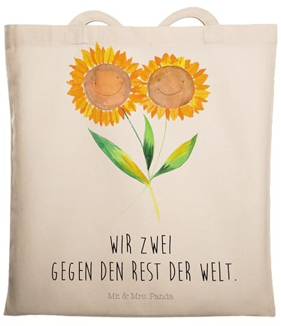 Mr. & Mrs. Panda Tragetasche Blume Sonnenblume - Geschenk, Beuteltasche, Garten, Shopper, Sonnenblumen, Einkaufstüte, Sommer Deko, Vertrauen,