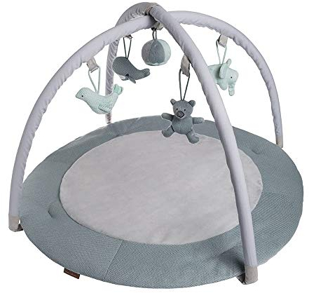 Baby's Only - Baby Spielbogen - Spielmatte mit gestrickten Stofftieren - Stimuliert die Sinne - Stonegreen/Mint/Weiß