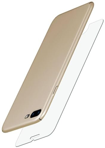 moex 3 in 1 Set für iPhone 7 Plus/iPhone 8 Plus Hülle mit 2 x Panzer Schutzfolie Glas, Handyhülle Ultra dünn und leicht, [Alpha Case + ShockProtect Glas] Schutzhülle Stoßfest Matt, Gold