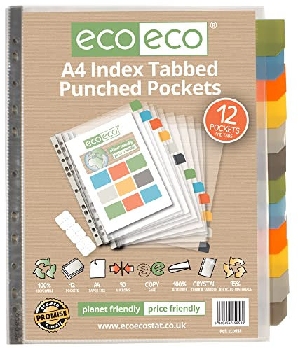eco-eco A4 95% Recycelt Set 12 Index Tabbed Premier Multi Prospekthüllen