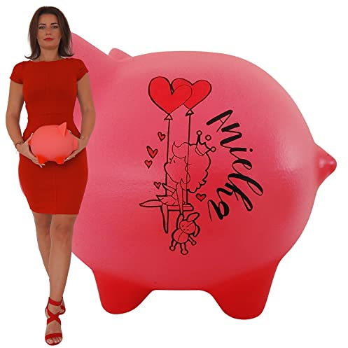Sparschwein groß XXL aus Keramik Personalisierte mit Namen ohne öffnung für Mädchen und Jungen für Kinder und Erwachsene Kindersparschwein Spardose handgemalt (Rosa)