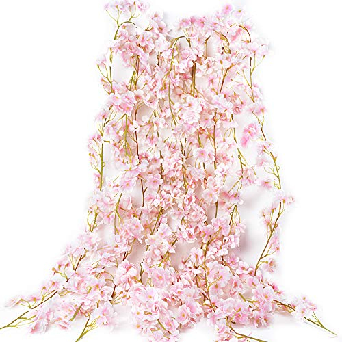 VINFUTUR 5×1.8M Künstliche Kirschblüten Girlande Seidenblumen Blumengirlande Hängende Kirschblüte Reben für Zuhause Hochzeit Party Garten Hintergrund Dekoration