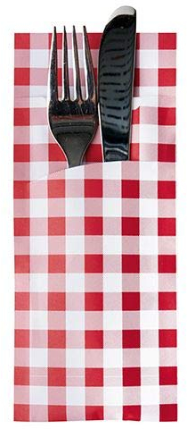 Papstar Bestecktaschen 20 cm x 8,5 cm rot Vichy Karo inkl. weißer Serviette 33 x 33 cm 2-lag. 87928 Serviettentaschen Besteckservietten, 520 Stück