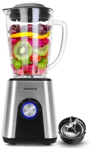 Aigostar 1.8L Blender Smoothie Maker, 1200W Glass Jug Blender Mixer with 6 Stainless Steel Ice Crusher Blades, Multi-Function High Speed Electric Food Blender for Shakes, BPA Free - Archer 30RTZ