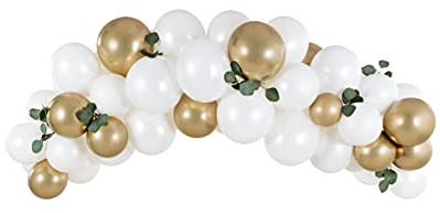 PartyDeco Weiß-goldene Ballongirlande 200cm 60 Stk. Geburtstagsfeier Luftballon Geburtstagsparty Event Geburtstagsfest Gas Helium Party Dekoration