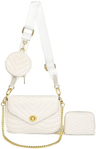 JEEHAN Gesteppte Umhängetaschen für Damen, Designer-Schultertasche, kleine Geldbörse, Aa-weiß