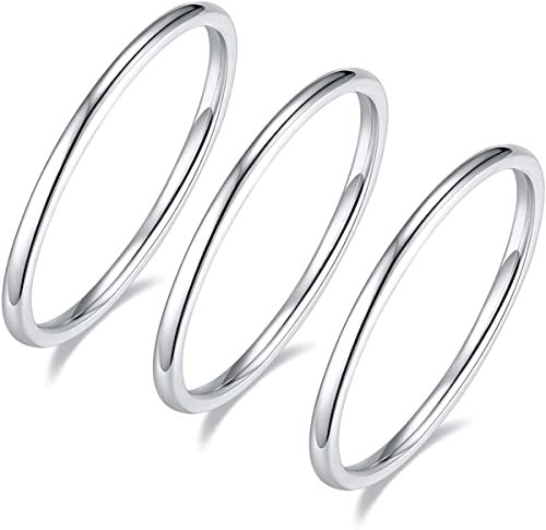 Zakk Ring Damen Herren Vorsteckring Schmal Edelstahl Rosegold Gold Silber Poliert Schlicht Knöchelringe 3 Stücke Ringe Set 1.5mm (Silber,60 (19.1))