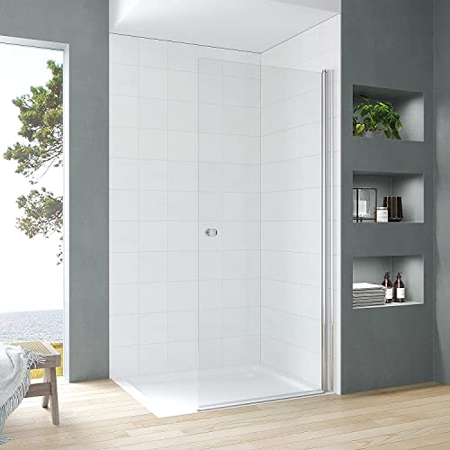 Walk-in Duschtür 95 x 187 cm Duschwand Glas Drehtür Duschabtrennung drehbar Glaswand Duschtrennwand Ebenerdige Dusche Sicherheitsglas Klarglas Echtglas 5 mm | OHNE Magnetprofil-Set