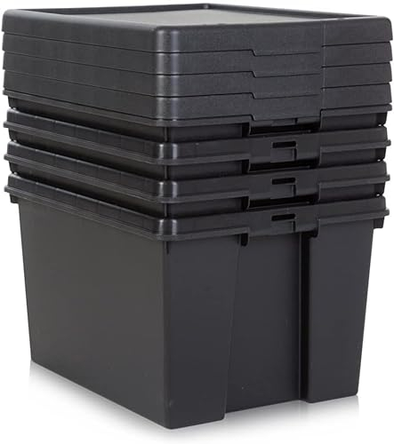 JMS we create smile 45L 45 Litre Black Heavy Duty Recycled Plastic Storage Box Stackable and Nesttable Storage Containers With Lid (45 Litre)
