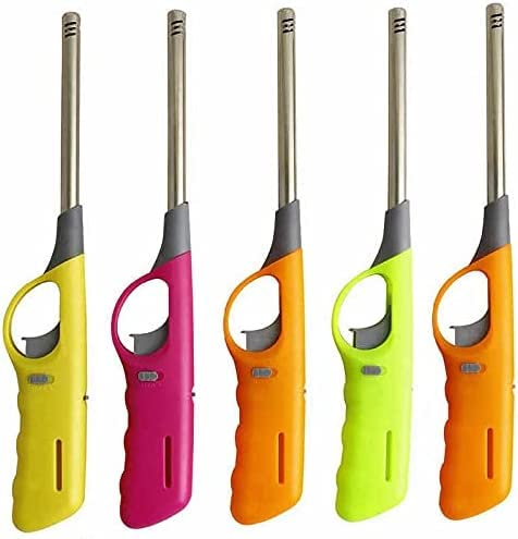 R2K® 5 Pack Kitchen BBQ Lighter Candle Gas Cooker Oven Stove Barbecue Clicker Long Lighter Camping Refillable Fire Stem Gas Safety Lock Lighters