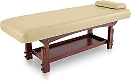 Quirumed Festes SPA-Bett aus Holz von, Farbe Beige, Massagebett, höhenverstellbar, Kunstleder, Kissen, Gesichtsloch, Basis in Wenge-Farbe, stabil, Polsterung mit hoher Dichte