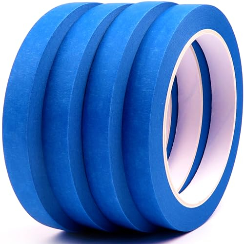 DOAY Lot de 4 rouleaux de ruban de masquage bleu 12 mm x 27 m - Pour travaux de peinture et rénovations - Ruban de masquage pour peindre, vernir - Ruban de masquage facilement amovible