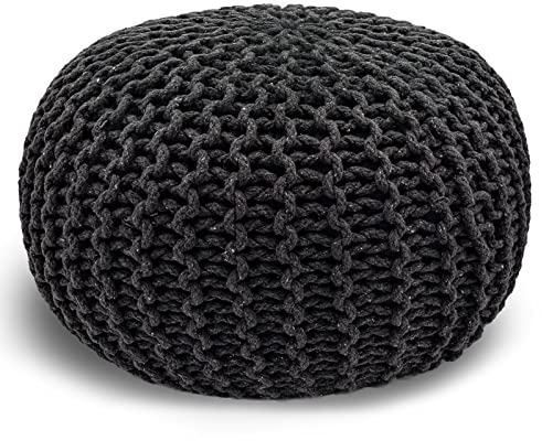 casamia Pouf Ø 55 o. 45 cm Strickhocker Sitzpouf Bodenkissen für Innen Indoor Größe ø 45 cm, Farbe steingrau