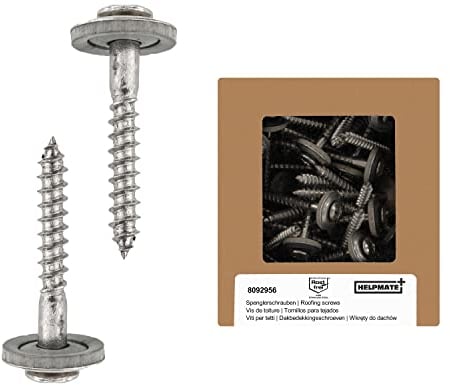 HELPMATE Spenglerschrauben 4,5x45 mm, 50 Stück, DIN 7995, Edelstahl A2, PZ2, DIN 7995, Dachdeckerschrauben, Linsenkopf, mit Tellerscheibe und EPDM-Di, Silber, 4,5 x 45 mm