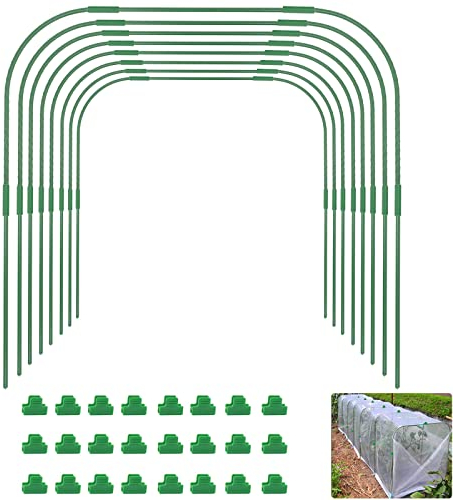 8 Sets Gewächshaus-Reifen, 104.9x80 cm, Wachstumstunnel, Gewächshaus-Reifen für Hochbeete, Gartenstoffabdeckungen mit 24 Verbindungsrohren und 24 Clips