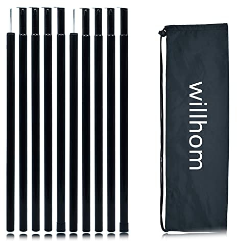 Lot de 2 piquets de Tente réglables en Acier pour bâches de Camping et auvents, Noirs, légers pour abri et ombrage, idéal pour la randonnée, la randonnée