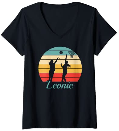 Damen Leonie Basketball Geschenk - Custom Name Shirt - Leonie T-Shirt mit V-Ausschnitt