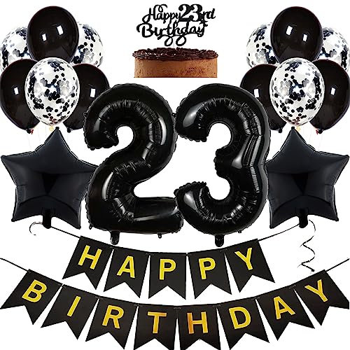 Feelairy Geburtstagsdeko 23 Jahre Frauen, Luftballon 23. Geburtstag Deko Männer, Schwarz Tortendeko Happy 23th Birthday Deko 23 Jahre Frau, Ballon 23. Geburtstag Mann Party Dekoration Set