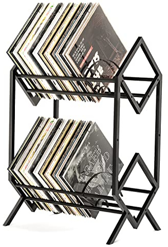 RUILALIFE 2-Tier-Vinyl-Record-Storage-Holder With Dividers, 200 LPs Albums Storage Rack Shelf, Steel Music Records Display Shelf Organizer For Book, Magazine, Files