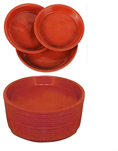 Oniissy Lot de 10 soucoupes pour pots de fleurs - 18 cm - En plastique épais - Robuste et - Pour intérieur et extérieur - Rouge
