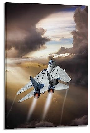 YBHF Fighter Aircraft Poster für F-14 Fighter Tomcat Poster Wandkunstdruck Retro Ästhetische Raumdekoration Malerei Leinwand Poster für Zuhause und Büro Dekorationen 20 x 30 cm Rahmenstil