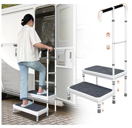 Marchepied pour adultes - Marchepied à deux marches avec poignée pour usage médical, mobil-home, SUV, voiture, camping-car - escabeau pour personnes âgées, camion, jacuzzi, cuisine, handicapé