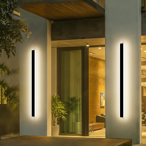 Mikeru 100cm Moderne Außenwandleuchte, Schwarze Außenleuchte mit 3000K Warmweißem Licht IP65 Regensicher Minimalistische Dekoration Veranda Wandleuchte für Terrasse Garage
